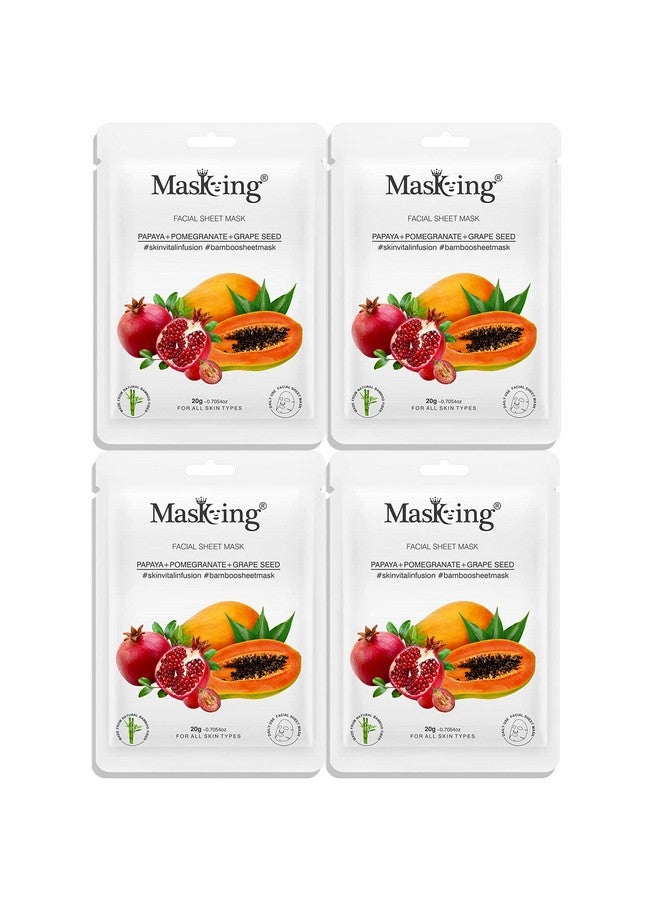 MasKing Bamboo Facial Sheet Mask of Papaya, Pomegranate & Grape Seed for Skin Vital Infusion Ideal for Women & Men, 20ml each (Pack of 4) - Image 1