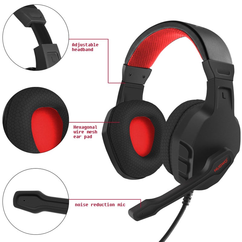 NUBWO NUBWO U3 Gaming Headset with Mic for PC, PS4, PS5, Xbox 1, Mac, Switch, Wired Over-Ear Gaming Headphones with Mic Clear Call, Lightweight & in-Line Control-Red  - Image 4