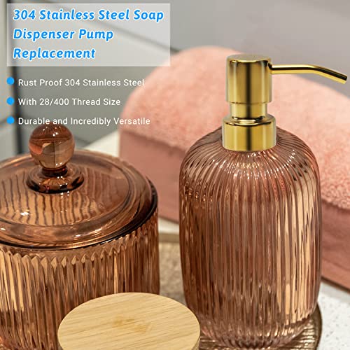 MroMax 3Pcs 304 Stainless Steel Soap and Lotion Dispensers Replacement Pump for 28/400 Bottles Jars, Bathroom Lotion Pump Head Champagne Gold Tone - Image 2