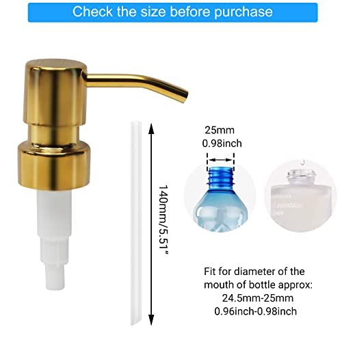 MroMax 3Pcs 304 Stainless Steel Soap and Lotion Dispensers Replacement Pump for 28/400 Bottles Jars, Bathroom Lotion Pump Head Champagne Gold Tone - Image 3
