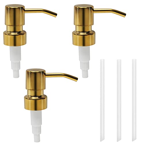 MroMax 3Pcs 304 Stainless Steel Soap and Lotion Dispensers Replacement Pump for 28/400 Bottles Jars, Bathroom Lotion Pump Head Champagne Gold Tone - Image 1