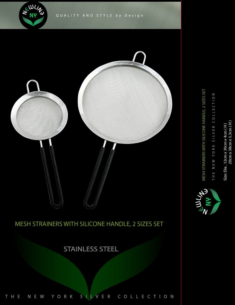 Newline NY Premium Double Stainless Steel Fine Mesh Strainers with Soft-touch Anti-slip Silicone-coated Handle 2 pcs Set - Image 2