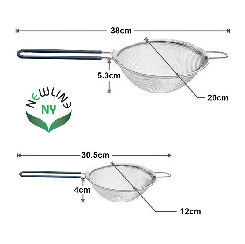 Newline NY Premium Double Stainless Steel Fine Mesh Strainers with Soft-touch Anti-slip Silicone-coated Handle 2 pcs Set - Image 3