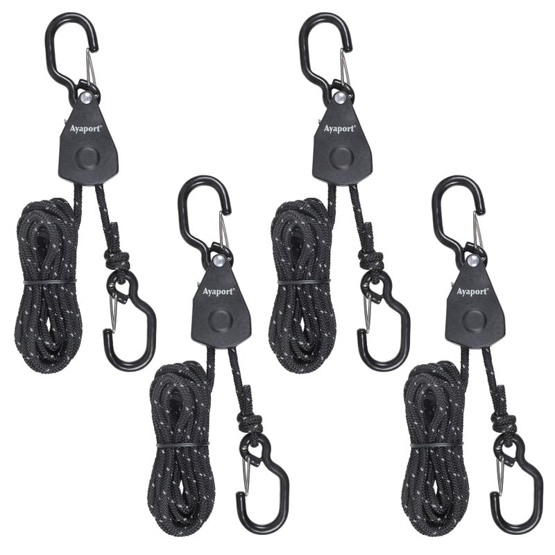 Ayaport Adjustable Rope Hanger 1/8" x 8' Kayak Rope Tie Down Ratchet with Safety Lock S Hook Pulley Cord Tightener Hanger Tarp Tent Tie Downs - Image 1