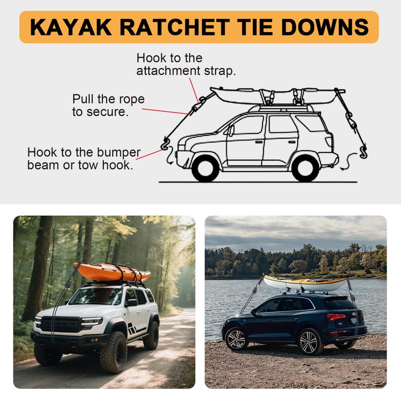 Ayaport Adjustable Rope Hanger 1/8" x 8' Kayak Rope Tie Down Ratchet with Safety Lock S Hook Pulley Cord Tightener Hanger Tarp Tent Tie Downs - Image 4