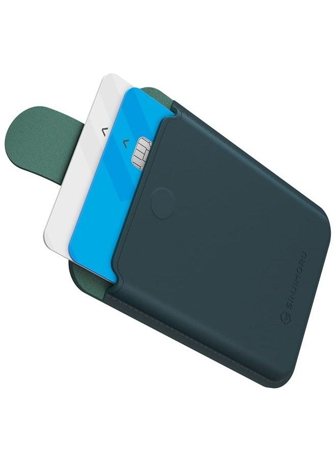 Sinjimoru Vegan Leather iPhone 14 Wallet for MagSafe Wallet, iPhone 14 Plus Magnetic Accordion Wallet Card Holder for Back of Cell Phone Case for iPhone 12/13/14 Series. M-Pull Tab Wallet Marine Blue  - Image 1