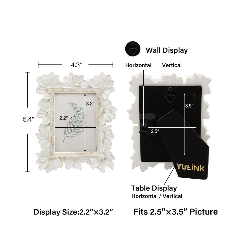YULINK 2.5x3.5 Small Vintage Picture Frame, Tiny Antique White Ornate Photo Frame, for Tabletop and Wall Display, Decorative Floral Design Retro Home Decor, Old Fashioned Photo Gallery Art - Image 5