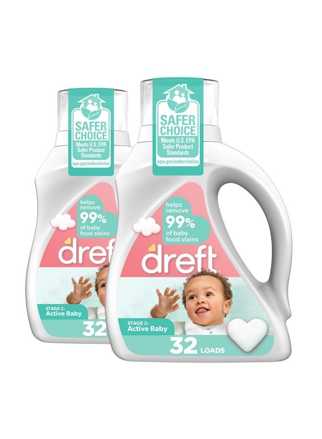 Dreft Stage 2: Baby Laundry Detergent Liquid Soap, Natural For Newborn, Or Infant, He, 46 Fl Oz (Pack of 2) - Hypoallergenic For Sensitive Skin - Image 1
