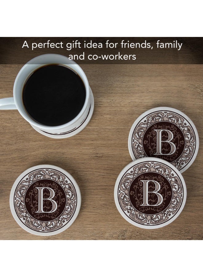 Thirstystone Thirstystone Monogram Letter B Absorbent Sandstone Coaster 4-Pack Made in The USA Decorative, Absorbent, Easily Wipes Clean - Image 2