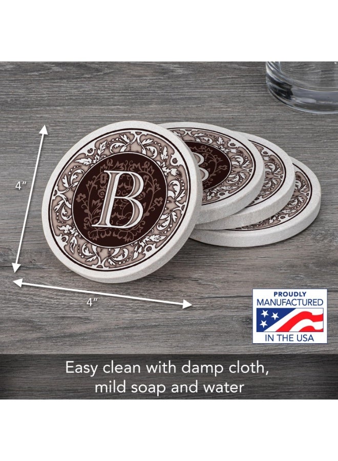 Thirstystone Thirstystone Monogram Letter B Absorbent Sandstone Coaster 4-Pack Made in The USA Decorative, Absorbent, Easily Wipes Clean - Image 3