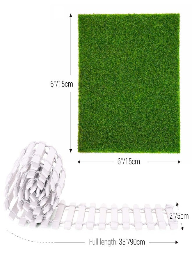 CHAMBERY 1:12 Scale Miniature 35 Inches Picket Fence with 4Pcs of 6x6 Inches Fake Grass for Crafts Dollhouse Garden Accessories - Image 2