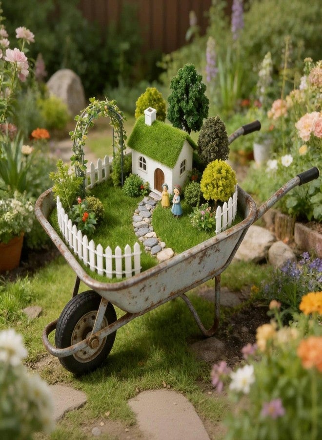 CHAMBERY 1:12 Scale Miniature 35 Inches Picket Fence with 4Pcs of 6x6 Inches Fake Grass for Crafts Dollhouse Garden Accessories - Image 5