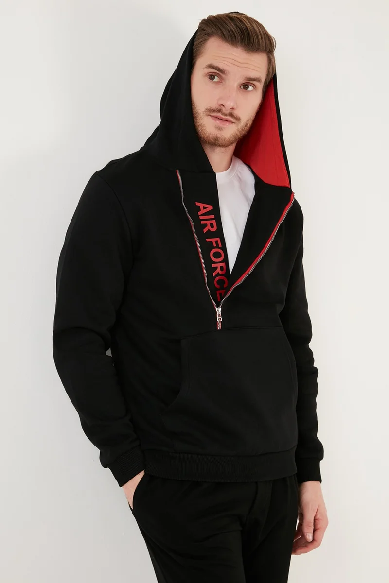 Buratti Kangaroo Pocket Zippered Hooded Collar Slim Men's Sweat 575707