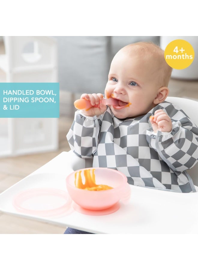 Bumkins Feeding Set with Suction, Includes Spoon and Lid, Training Essentials for Baby-Led Weaning, Toddler Self-Feeding, Babies Eating at 4 Mos Up, Pink Jelly - Image 4