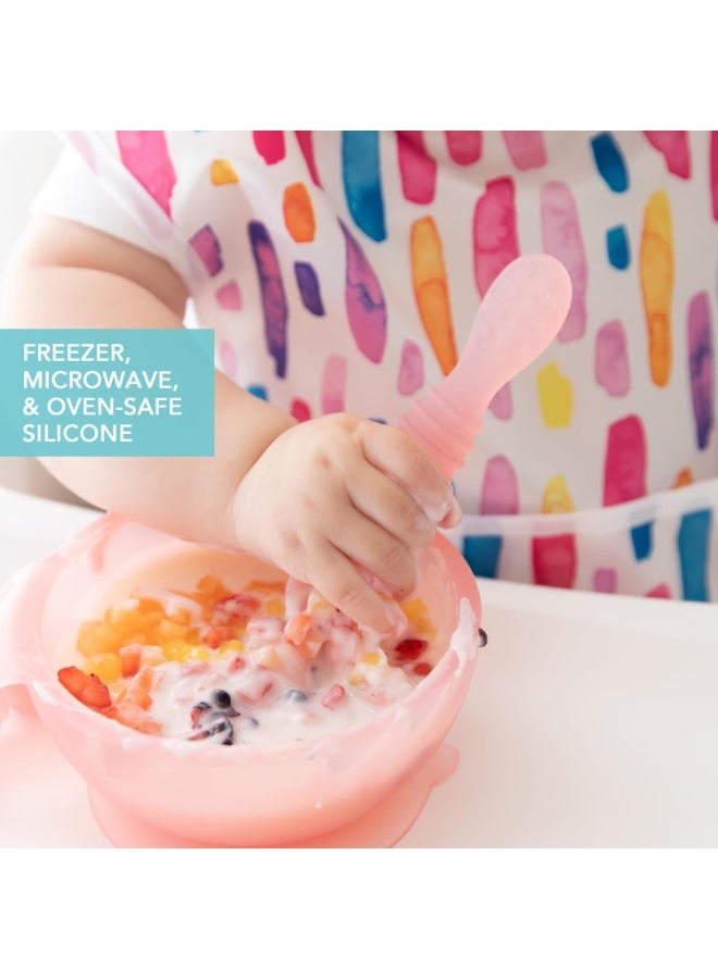 Bumkins Feeding Set with Suction, Includes Spoon and Lid, Training Essentials for Baby-Led Weaning, Toddler Self-Feeding, Babies Eating at 4 Mos Up, Pink Jelly - Image 2