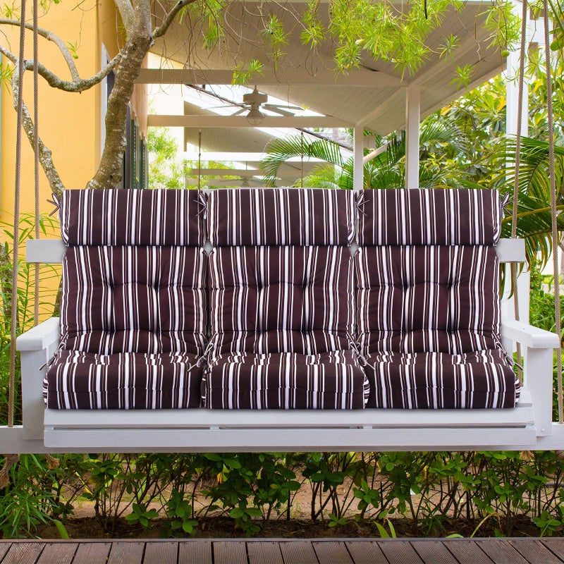 Barydat 4 Pcs Tufted High Back Chair Cushion Indoor Outdoor Seat and Back Cushions Palm Leaves Tropical Plants Lawn Rocking Chair Pads with Ties for Adirondack Patio Garden(Brown Stripes) - Image 5