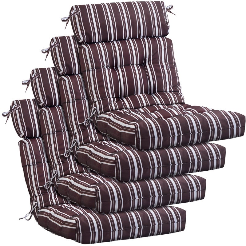 Barydat 4 Pcs Tufted High Back Chair Cushion Indoor Outdoor Seat and Back Cushions Palm Leaves Tropical Plants Lawn Rocking Chair Pads with Ties for Adirondack Patio Garden(Brown Stripes) - Image 1