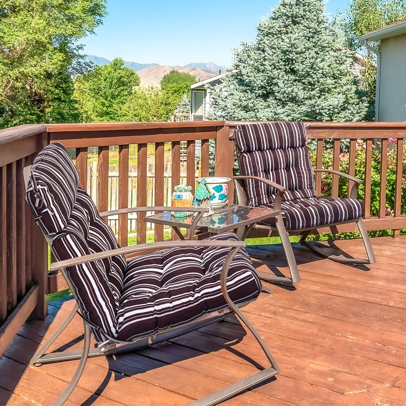 Barydat 4 Pcs Tufted High Back Chair Cushion Indoor Outdoor Seat and Back Cushions Palm Leaves Tropical Plants Lawn Rocking Chair Pads with Ties for Adirondack Patio Garden(Brown Stripes) - Image 4