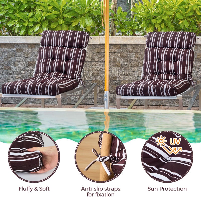 Barydat 4 Pcs Tufted High Back Chair Cushion Indoor Outdoor Seat and Back Cushions Palm Leaves Tropical Plants Lawn Rocking Chair Pads with Ties for Adirondack Patio Garden(Brown Stripes) - Image 3