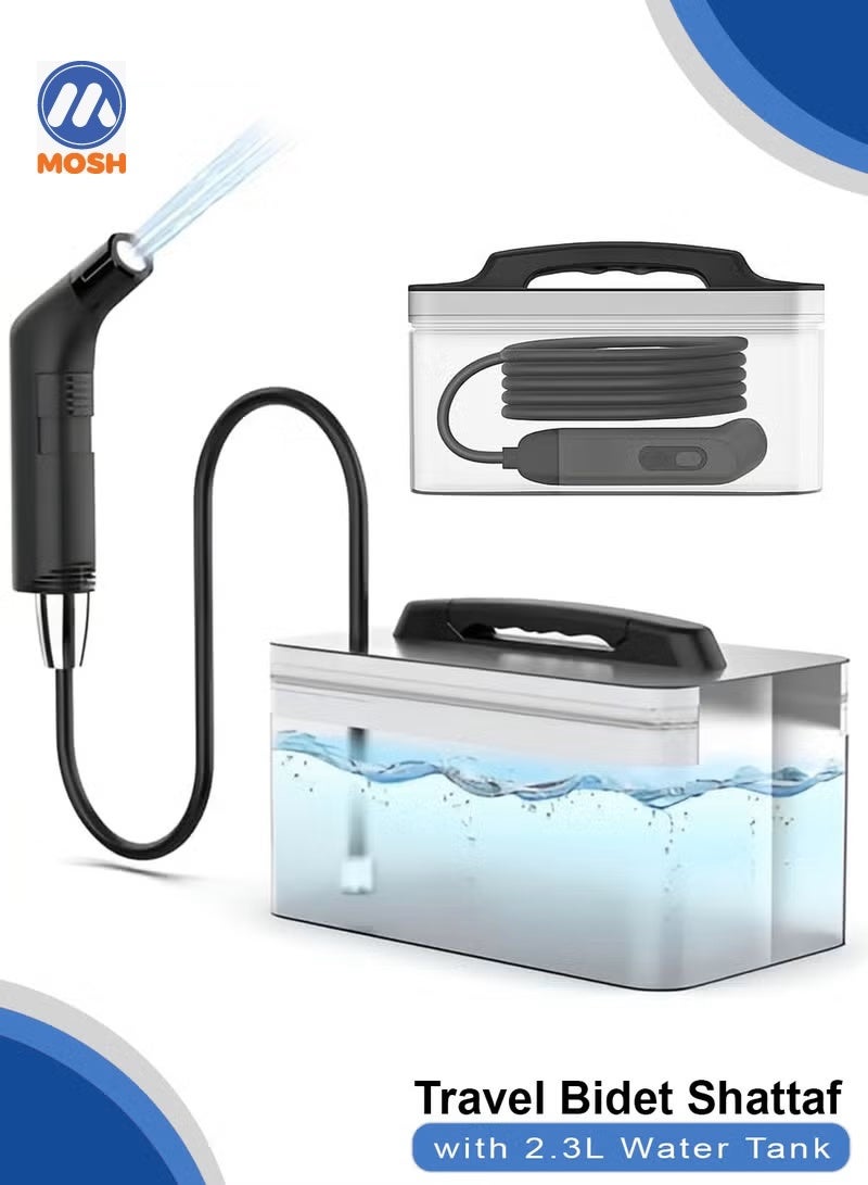 MOSH Portable Bidet – Rechargeable Travel Shattaf with 2.3L Water Tank, 2-Speed Flow Control, 1.2M Hose & Carrying Bag – Ideal for Camping, Travel, and Personal Hygiene (Black) - Image 1