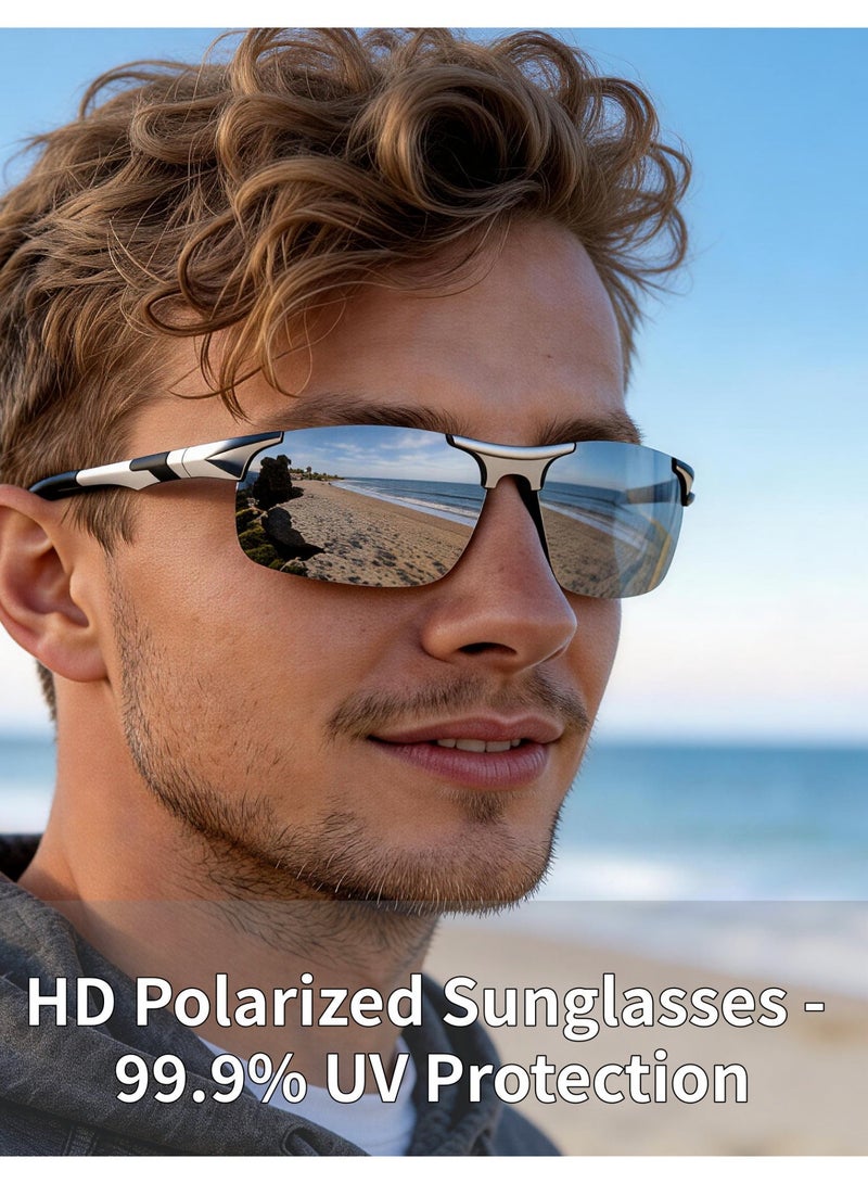 بوكيلار نظارات شمسية رجالية PUKCLAR مقاومة للانعكاس لقيادة الرياضة نظارات شمسية إطار معدني من الألومنيوم والمغنيسيوم نظارات الغوص للدراجة والصيد والجولف - Image 3