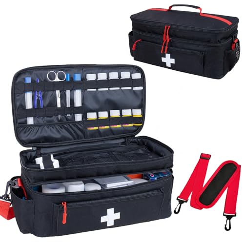 ALSLEA First Aid Bag Empty Large Medical Bag with Shoulder Strap 16x 95 x 7 Medicine Organizer Travel First Aid kit Emergency Supplies Storage Bag for Car Home Office Outdoor Black - Image 1