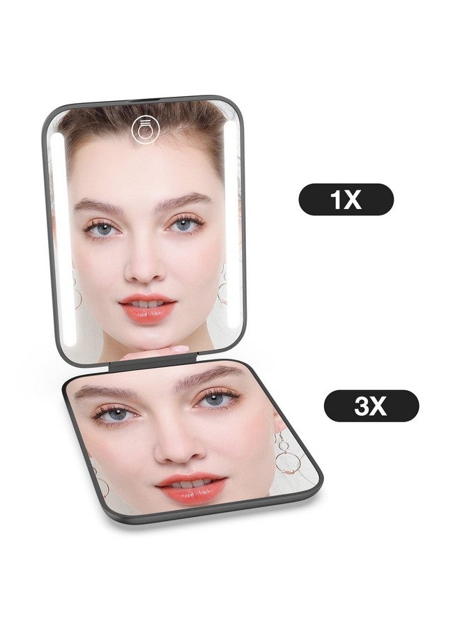 Kintion Rechargeable Pocket Mirror, Double Sided 1X/3X Magnification Compact Vanity Mirror, 3 Color Lights, Dimmable, Small Portable Wallet Mirror, Lighted Travel Mirror For Women Gifts, Black - Image 4