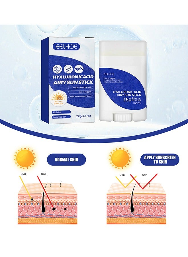 EELHOE Hyaluronic Acid Airy Sun Stick, SPF50+ PA++++ Sunscreen Stick Natural Moisturizing Suncream Sun Gel 22G - Image 5