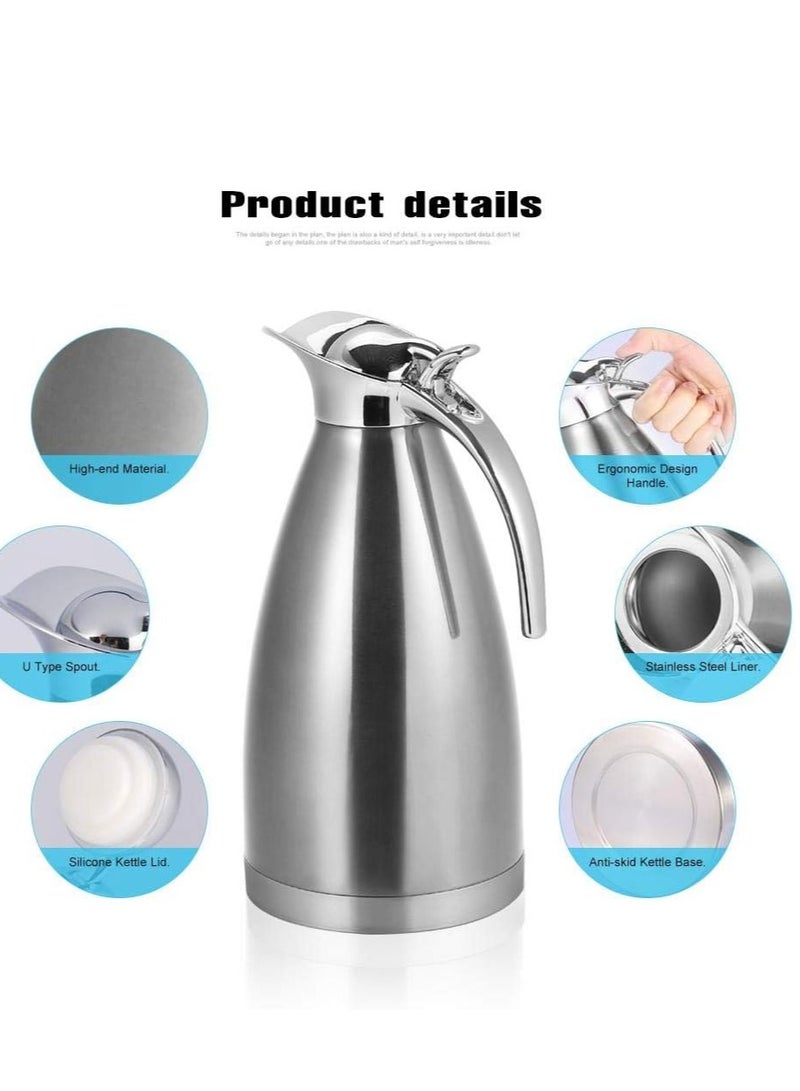 HASANAT ESSENTIALS Essentials Stainless Steel Coffee Pot,Double Wall Vacuum Insulated Thermo Jug 1.5L/2L Hot Water Bottle,Durable and Rust Resistant for Storing Coffee,Tea,etc(2L -Silver) - Image 2