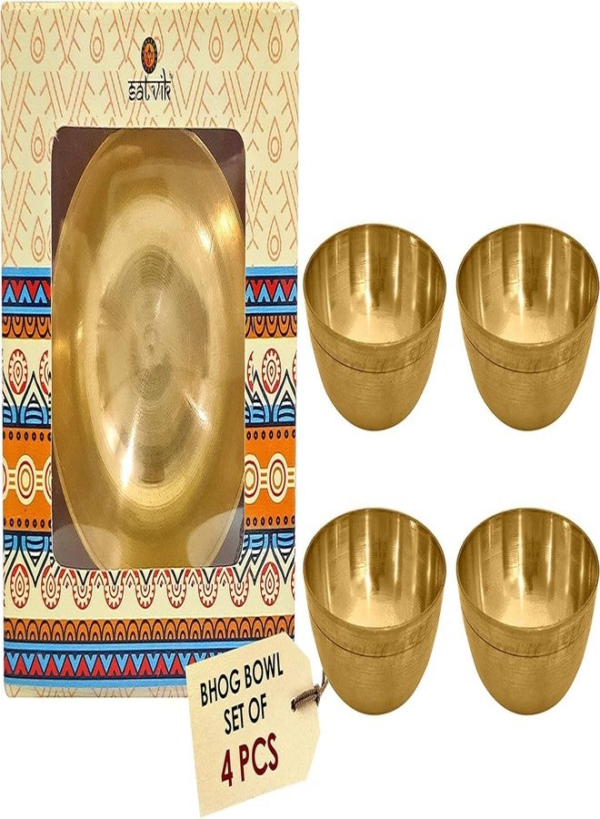 SATVIK STORE مجموعة ساتفيك المكونة من 4 أوعية نحاسية كبيرة لبوجا | أوعية نحاسية نقية للبراساد والتأمل واليوجا وديوالي | لوازم مذبح بهوج كاتوري الهندي - Image 1