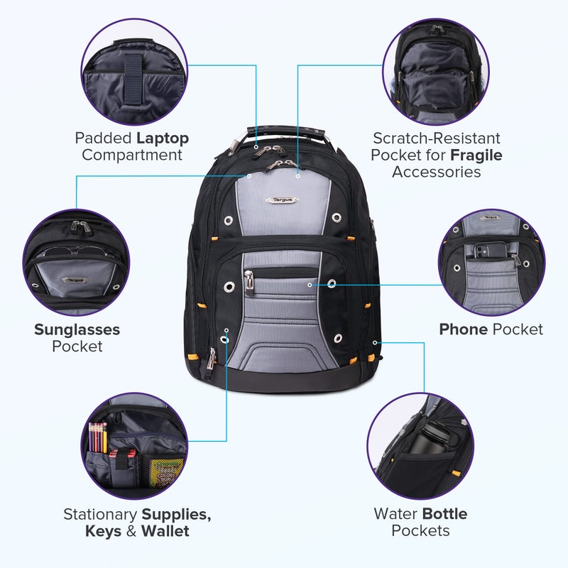 Targus Drifter II Laptop Backpack, Black/Gray â€“ Backpack for Men for Business and Travel, Durable Water-Resistant Material, Fits up to 17" Laptops (TSB239US) - Image 2