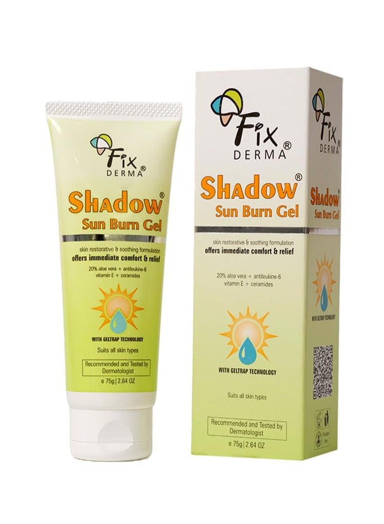FIXDERMA shadow sun burn gel with 20 percent aloe vera and vitamin e ceramide moisturizer dermatologist tested sunburn cream for face suitable for all skin types 75gm - Image 1