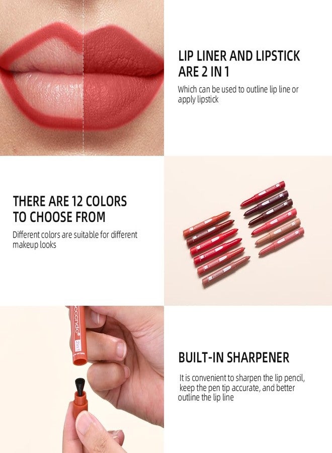 MYUANGO 12 Colors Matte Lip Liner Pencil, Waterproof Lasting Lip Crayon, Natural Vegan Lip Liner Set with Sharpener for Women (12) - Image 4
