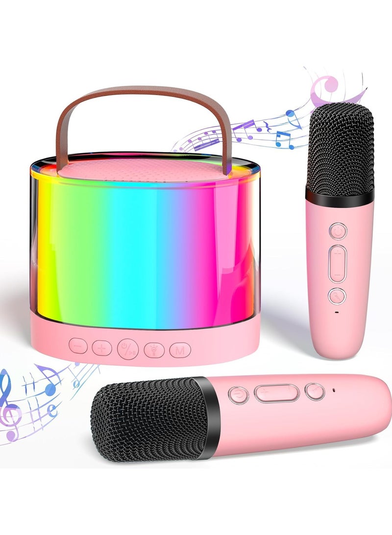 DIGI CORE Mini Karaoke Machine For Kids, Kids Karaoke Machine With 2 Microphone, Portable Karaoke Microphone For Kids Toys Birthday Gift Support TF/AUX Karaoke Speaker With Multi Colors LED Lights Pink  - Image 1