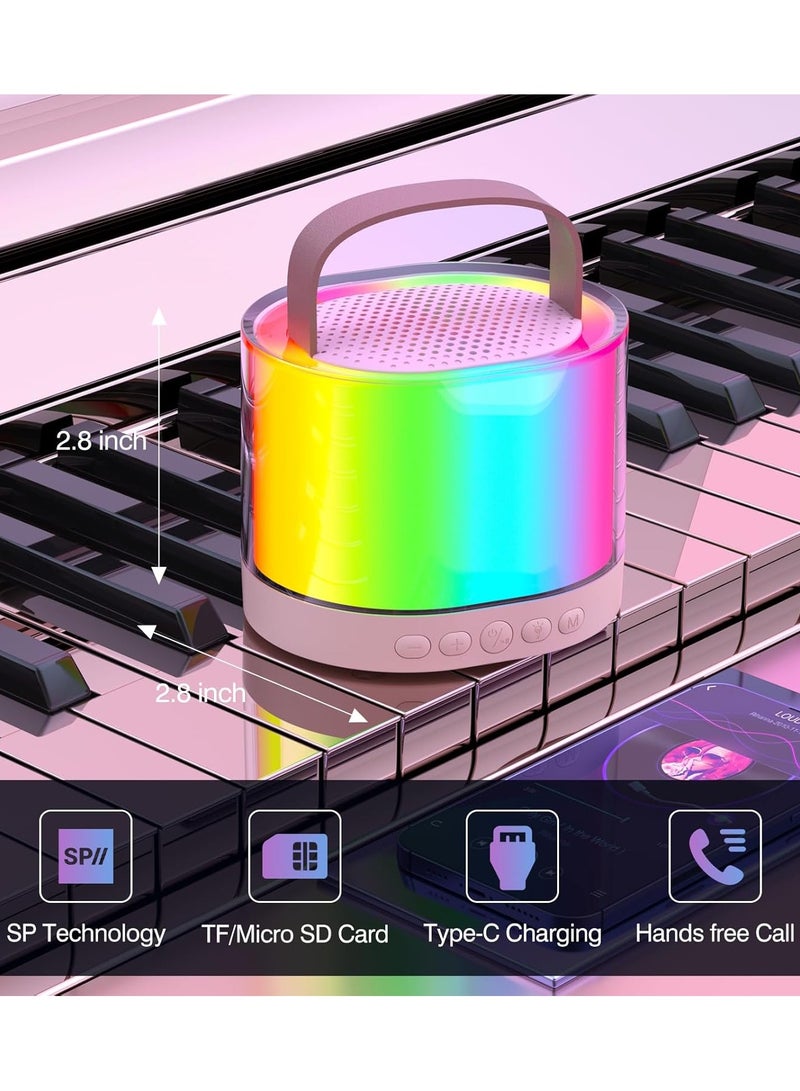 DIGI CORE Mini Karaoke Machine For Kids, Kids Karaoke Machine With 2 Microphone, Portable Karaoke Microphone For Kids Toys Birthday Gift Support TF/AUX Karaoke Speaker With Multi Colors LED Lights Pink  - Image 2