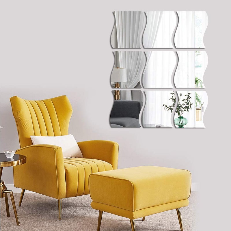 Beser Lee 12PCS Wavy Mirror Wall Stickers, Full Length 3D Art DIY Home Decorative Acrylic Sheet Plastic Tiles for Living Room Bedroom Sofa TV Setting Wall Decoration Decor - Image 4