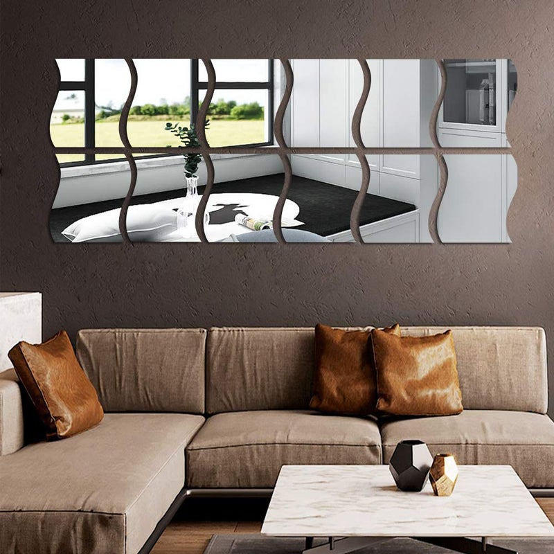 Beser Lee 12PCS Wavy Mirror Wall Stickers, Full Length 3D Art DIY Home Decorative Acrylic Sheet Plastic Tiles for Living Room Bedroom Sofa TV Setting Wall Decoration Decor - Image 3
