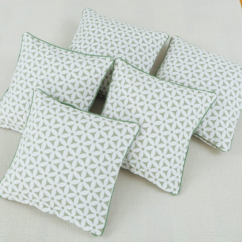 Victor Soft Cotton Hexa Flower Design Jacquard Diwan Set Pista Green 1 Bed Cover 61x90 2 Bolsters 16 x 29 and 5 Cushion Covers 16 x 16 8 Pieces - Image 4