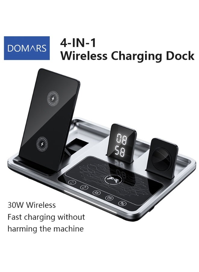 Domars Wireless Charger 4 in 1 for Apple Charging Station Compatible With iPhone 17 Pro Max/16/15 Series, AirPods Pro 2,Watch Charger for iWatch Series 10/9/8, Wireless Charging Station for Multiple Devices Silver - Image 1