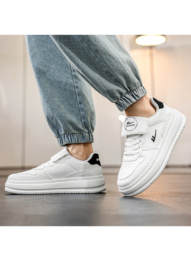 Pull Back Warrior Men's Sports Sneakers Spring New Leather Casual Flap White Black Wxy5587 Size 39 - Image 1