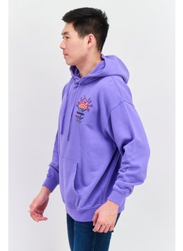 Wrangler Men Crew Neck Long Sleeve Brand Logo Hooded Sweatshirt, Purple  - Image 3