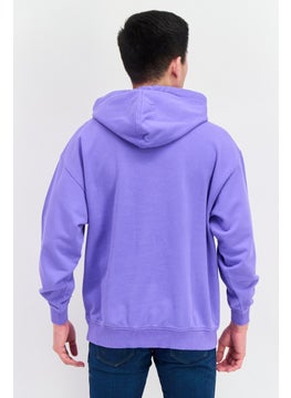 Wrangler Men Crew Neck Long Sleeve Brand Logo Hooded Sweatshirt, Purple  - Image 4