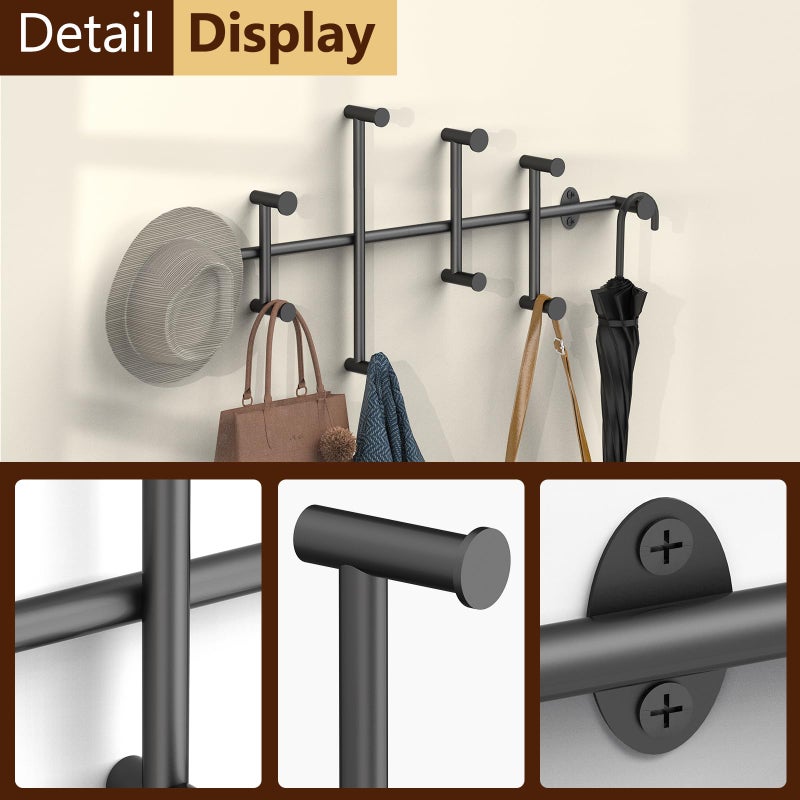 SSNEWOG Large Coat Hooks Wall Mount, Minimalist Black Coat Rack Wall Mount, 31'' Long Heavy Duty Coat Rack Wall Mounted with 10 Hook for Room Entryway, Bedroom, Cloakroom, Hallway - Image 5