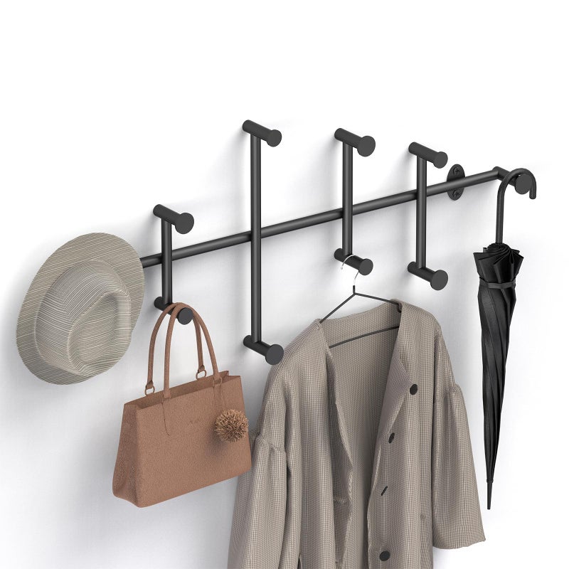 SSNEWOG Large Coat Hooks Wall Mount, Minimalist Black Coat Rack Wall Mount, 31'' Long Heavy Duty Coat Rack Wall Mounted with 10 Hook for Room Entryway, Bedroom, Cloakroom, Hallway - Image 1
