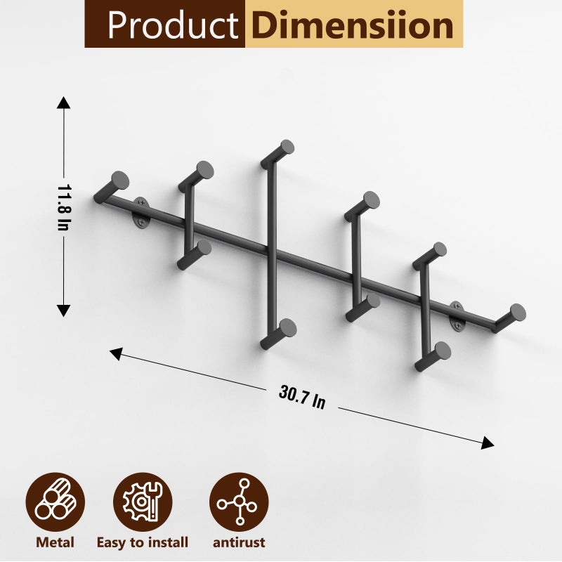 SSNEWOG Large Coat Hooks Wall Mount, Minimalist Black Coat Rack Wall Mount, 31'' Long Heavy Duty Coat Rack Wall Mounted with 10 Hook for Room Entryway, Bedroom, Cloakroom, Hallway - Image 3