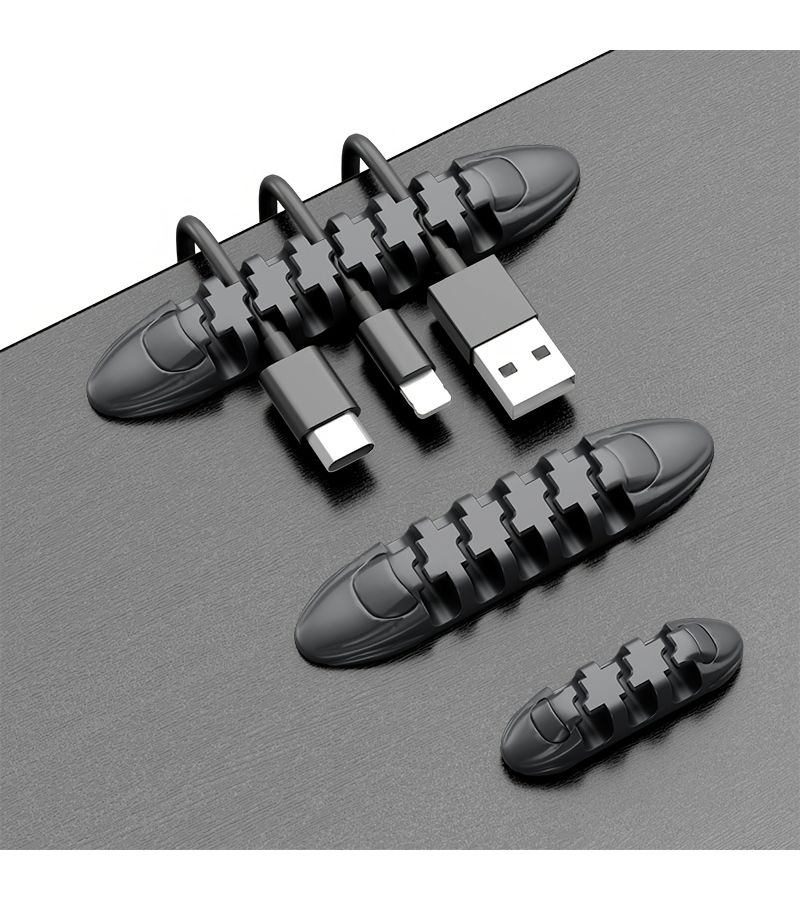 حامل مشابك لاصقة لكابل USB مع 5 فتحات أسود - Image 1