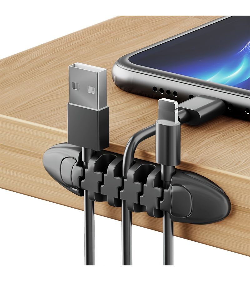 حامل مشابك لاصقة لكابل USB مع 5 فتحات أسود - Image 2