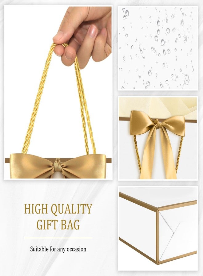 YoungTree Medium Gift Bag with Ribbon and Greeting Card 2 Tissue Papers, Paper Birthday Gift Bags with Handles, Elegant Present Bags for Valentines Day Wedding Engagement Party Supplies (White-Gold) - Image 4