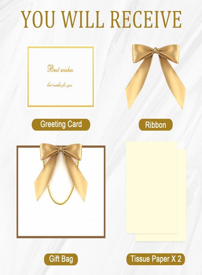 YoungTree Medium Gift Bag with Ribbon and Greeting Card 2 Tissue Papers, Paper Birthday Gift Bags with Handles, Elegant Present Bags for Valentines Day Wedding Engagement Party Supplies (White-Gold) - Image 3