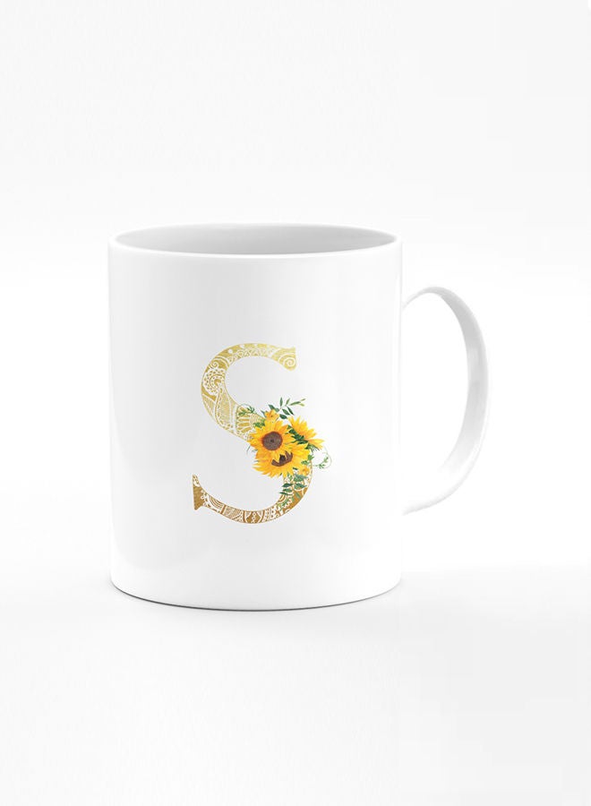 Stylizedd Designer Printed Coffee Mug 11oz Ceramic Personalised Gift Mugs Cup Custom Monogram Initial Letter Floral Pattern Alphabet S (White)  - Image 1